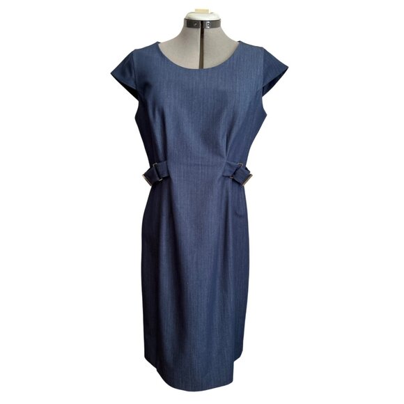 Calvin Klein Womens Cap Sleeve Sheath Dress Size 10 Blue Polyester/Rayon - Picture 1 of 7